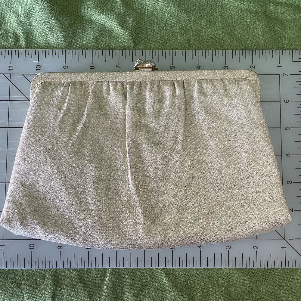 Vintage Gold-Tone Clutch Purse With Rose Clasp & Chain Strap Evening Bag